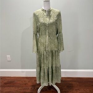 Michael Kors Light Green Paisley Tiered Maxi Dress